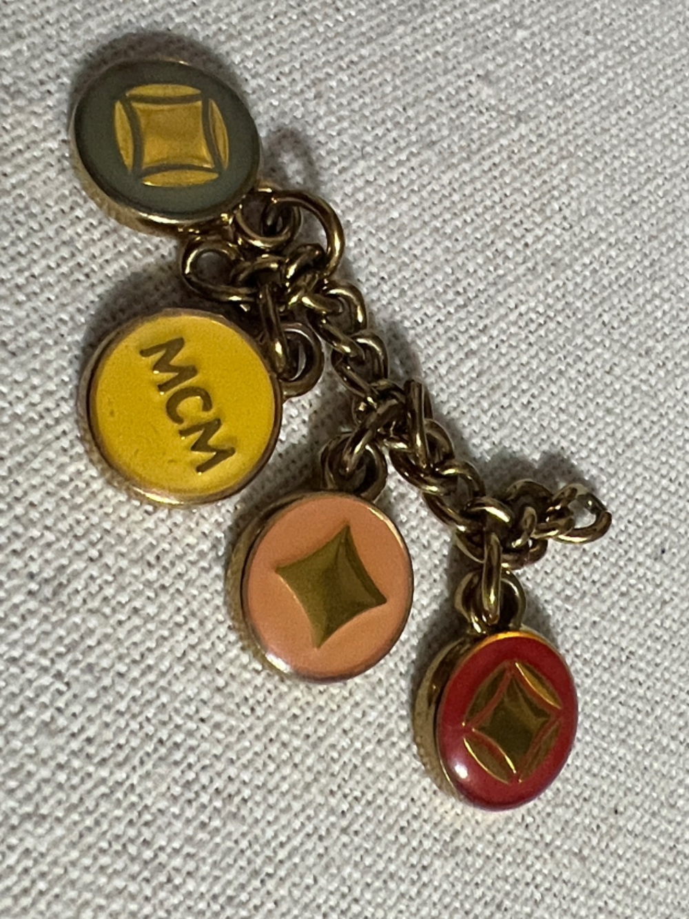 MCM Gold-Tone Chain with Yellow, Red, Peach & Olive Enamel Charms